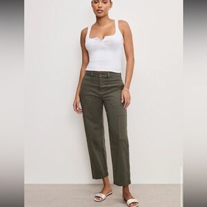 NWT Good American Cargo Cropped Twill Pants in Fatigue Olive Green 22 Plus